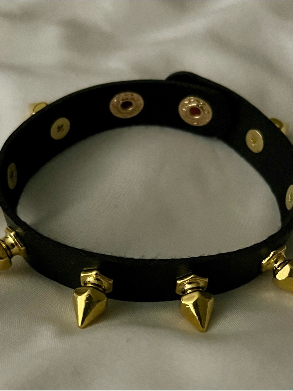 Black Leather Spike Bracelet with Gold Studs
